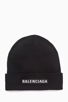 Buy Balenciaga Black Patch Beanie in Acrylic Wool For UNISEX