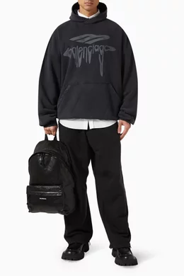 Buy Balenciaga Black Oversized 3B Liquified Hoodie in Fleece For