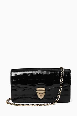 Clutch Bag Black Faux Leather Croc Chain Bag Topshop Black