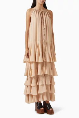 Buy Chloé Neutral Tiered Maxi Dress in Georgette For Women Online