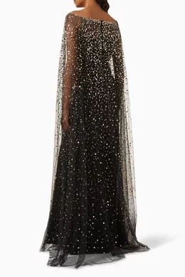 Buy Jenny Packham Black Roman Bead-embellished Cape Gown in Tulle For Women  Online | Ounass Saudi