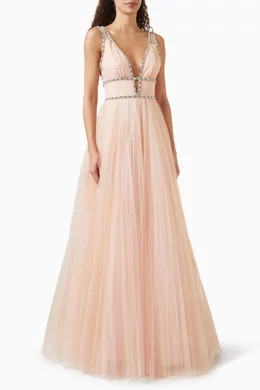 Buy Jenny Packham Pink Cybele Bead-embellished Gown in Tulle For