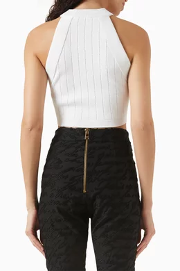 Buy Balmain White Halterneck Cropped Top in Knit For Women Online