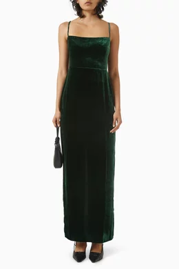 reformation green frankie dress Hunter Green Velvet Bridesmaid Dress Mermaid Maxi V-Neck main image 1