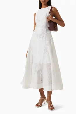 Buy SANDRO White Nathalie Lace-trim Dress in Linen Blend For Women