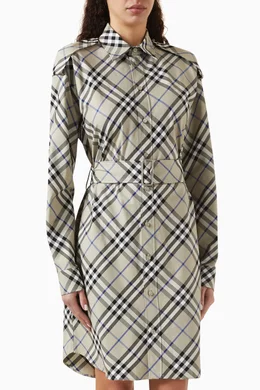 Buy Burberry Green Check Belted Dress in Cotton For Women Online | Ounass  Saudi