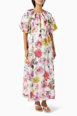 knee length dresses for ladies Fleur Midi Dress-COLLAGE FLORAL / 4 main image 1