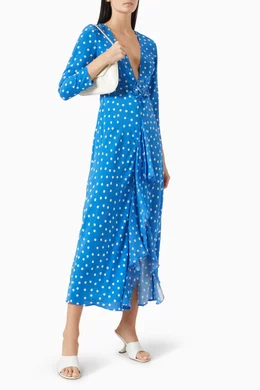princess polly baby blue dress Cutaway Pearl Waist Accent Cut-Out Silk Midi Dress