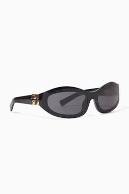 Buy Miu Miu Black Oval Sunglasses in Acetate For Women Online