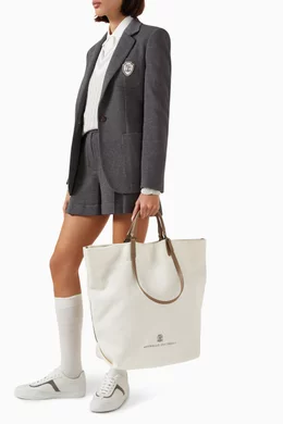 Buy Brunello Cucinelli White Large Logo-embroidered Shopper