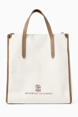 Buy Brunello Cucinelli White Logo-embroidered Tote Bag in