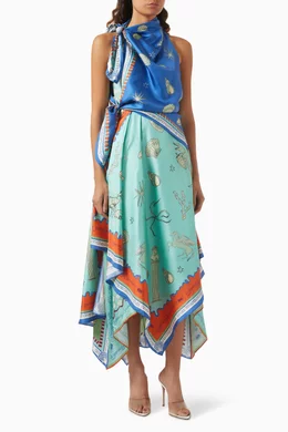 knee length dresses for ladies Alemais Women's Surrealist Summer Midi Silk Dress – Saint Bernard