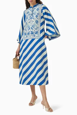 Buy Verandah Blue City Kaftan Midi Dress in Linen-blend For Women Online |  Ounass Saudi