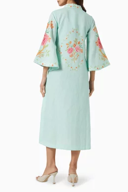 knee length dresses for ladies Blue Linen Maxi Dress Kaftan main image 0