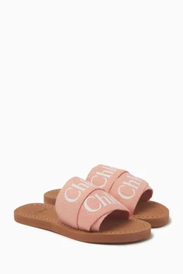 Buy Chloé Pink Logo-print Slip-on Sandals in Leather For Girls
