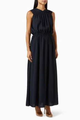 Buy ORR Blue Ruched Sleeveless Resort Dress For Women Online 