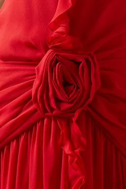 Buy Blumarine Red Ruffle Rose Maxi Dress in Georgette For Women Online |  Ounass Saudi