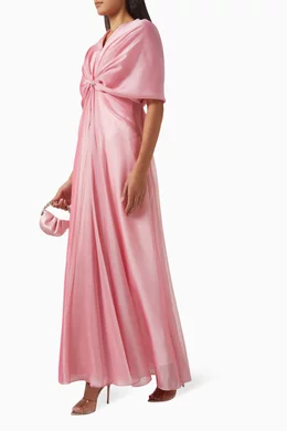 backless draped maxi dress Backless Draped Maxi Dress With Pearl Chain Detail And Long Sleeves For Evening Elegance
