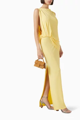 Jacquemus La Robe Peplo サテンロングドレス Jacquemus La Robe Peplo ドレス | イエロー | FARFETCH JP