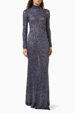 Buy Balenciaga Blue Sequin-embellished Knit Maxi Dress in