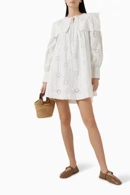Buy Damson Madder White Cassidy Embroidered Mini Dress in Organic Cotton  For Women Online