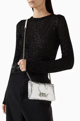【BALENCIAGA】NANO MONACO BAG Balenciaga Monaco Nano Metallic Leather Crossbody Bag