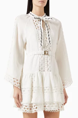 Buy Boteh White Ithaca Drop Waist Mini Dress in Cotton-linen For Women  Online | Ounass Saudi