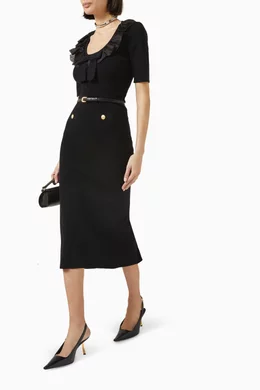 Buy Alessandra Rich Black Knit Midi Skirt in Merino Wool For