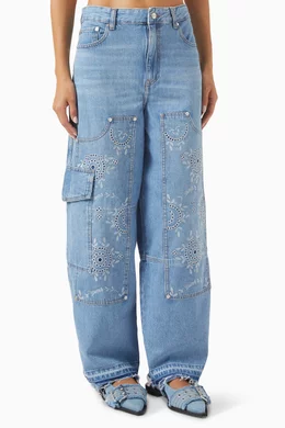 Buy Ganni Blue Broderie Anglaise Carpenter Jeans in Denim