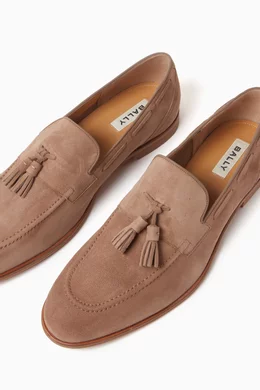 Buy Bally Brown Williard Tassel Loafers in Suede For Men  display picture 1