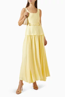 chinese dress ladies Verlaine White Linen Blend Maxi Dress - US 14 main image 1