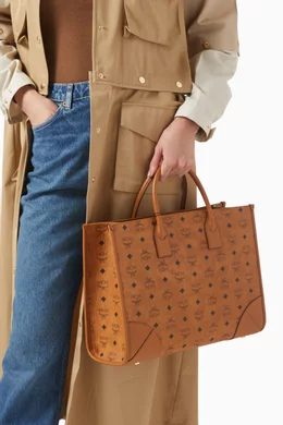 Buy MCM Neutral Large München Tote in Visetos Monogram Canvas For