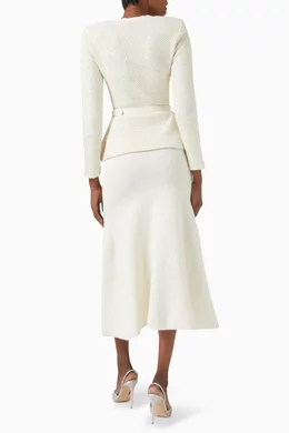 zimmermann green midi dress Dark Green Bell Sleeve Rib Sweater