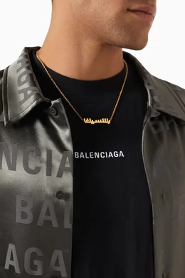 Buy Balenciaga Gold Typo Arabic Logo Necklace in Brass For