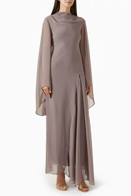 Buy De La Vali Grey Hausos Maxi Dress in Chiffon For Women Online | Ounass  Saudi