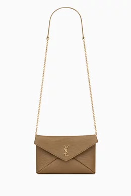 クラッチバッグ Saint Laurent Beige Cassandre Chain Clutch Cassandre Small matelassé leather clutch in beige - Saint