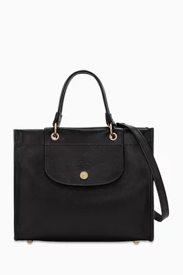Buy Longchamp Black Small Cabas Tote Bag in Leather For
