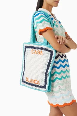 トートバッグ Casablanca Crochet Shopper Bag - Casablanca - Cotton - Blue Casablanca - Logo-Embroidered Crocheted Cotton Tote Bag