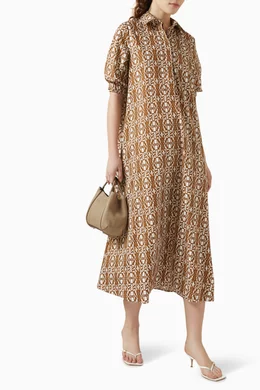 Buy Max Mara Brown Luxgi Midi Dress in Cotton For Women