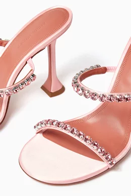 Buy Amina Muaddi Pink Gigi 95 Slipper Mules in Satin For Women