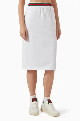スカート GUCCI COTTON JERSEY SKIRT WITH WEB DETAIL Buy Gucci White Web Midi Skirt in Cotton-jersey For Women