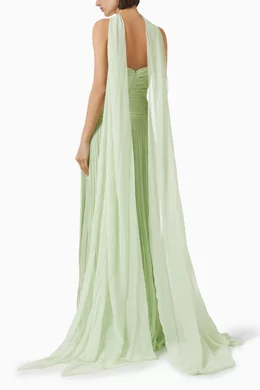 Buy Marmar Halim Green Hand-pleated Gown in Silk Georgette For Women Online  | Ounass Saudi