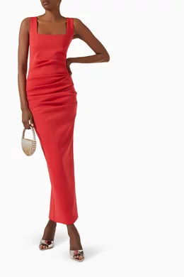 strapless open back dress Forbidden Feelings Maxi Dress Red main image 1