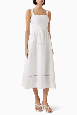 knee length dresses for ladies Reformation Everett Square Neck Linen Midi Dress White main image 0