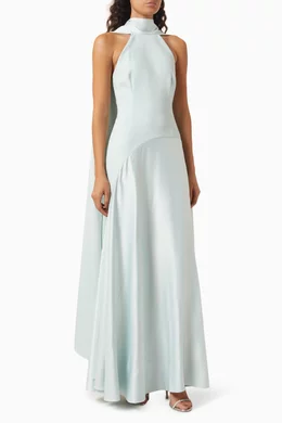 blue maxi dress for wedding guest Soft Pink Garden Scarf V Neck Midi Dress