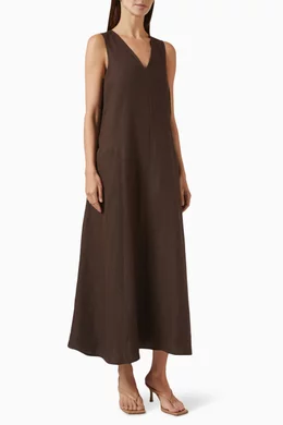 Buy Max Mara Brown Simeone Maxi Dress in Linen Canvas For