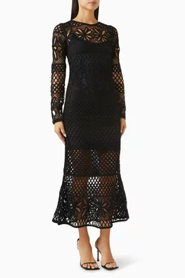 Buy PINKO Black Openwork Crochet Midi Dress For Women Online