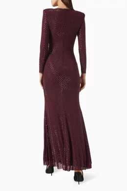 burgundy rhinestone mesh cut out midi dress self-portrait - Burgundy Rhinestone Mesh Cut Out Midi Dress