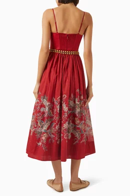 Buy Zimmermann Red Rhiannon Corset Midi Dress in Cotton For