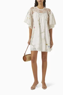 Buy Zimmermann Neutral Lucky Lace-trim Mini Dress in Linen
